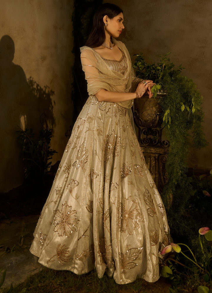 Champagne Gold Floral Lehenga Set Parul Gandhi - Fabilicious Fashion