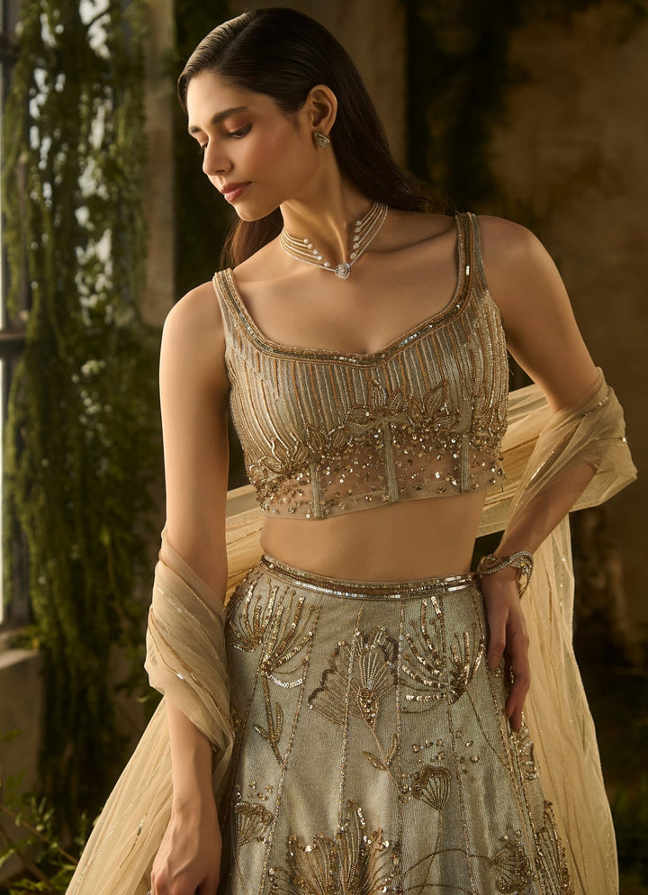Champagne Gold Floral Lehenga Set Parul Gandhi - Fabilicious Fashion