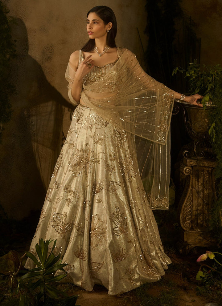 Champagne Gold Floral Lehenga Set Parul Gandhi - Fabilicious Fashion