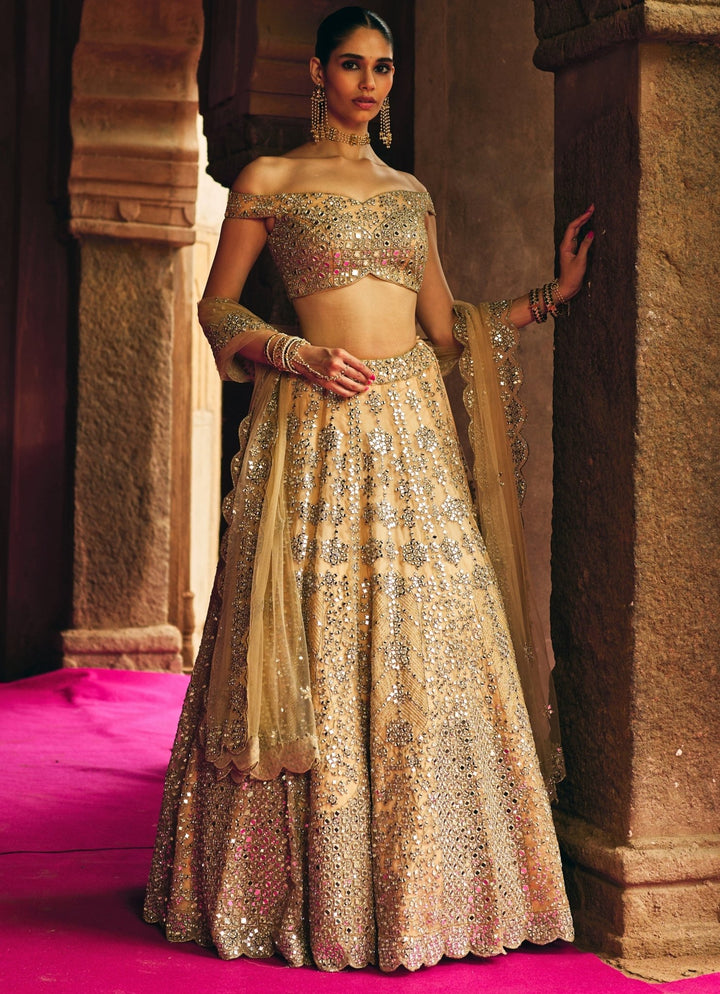 Champagne Gold Organza Lehenga Set Angad Singh - Fabilicious Fashion