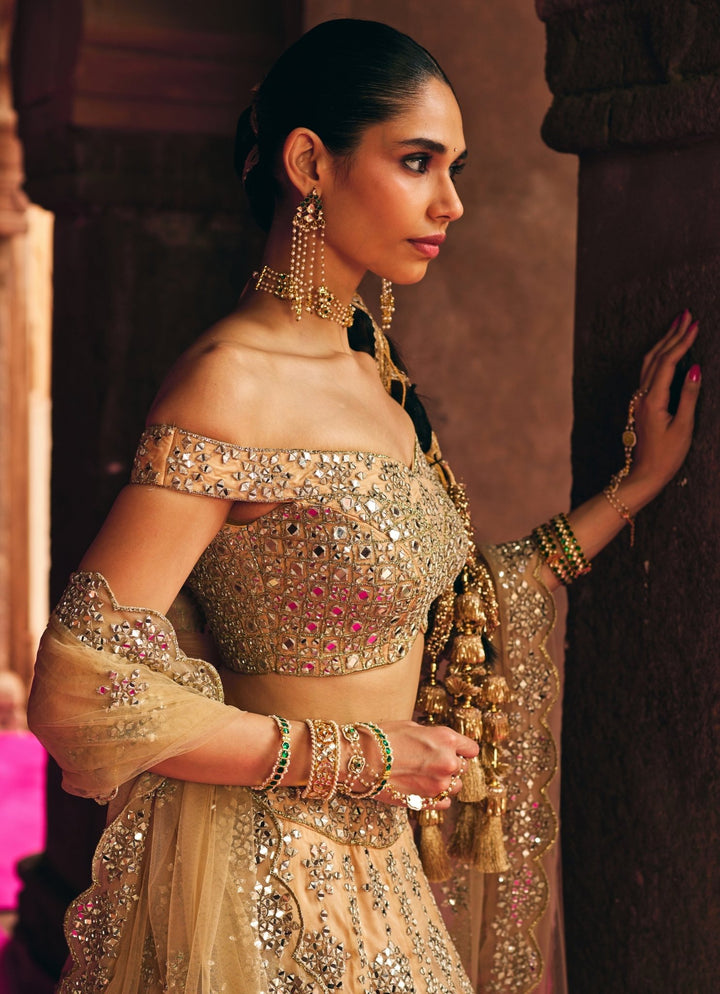 Champagne Gold Organza Lehenga Set Angad Singh - Fabilicious Fashion