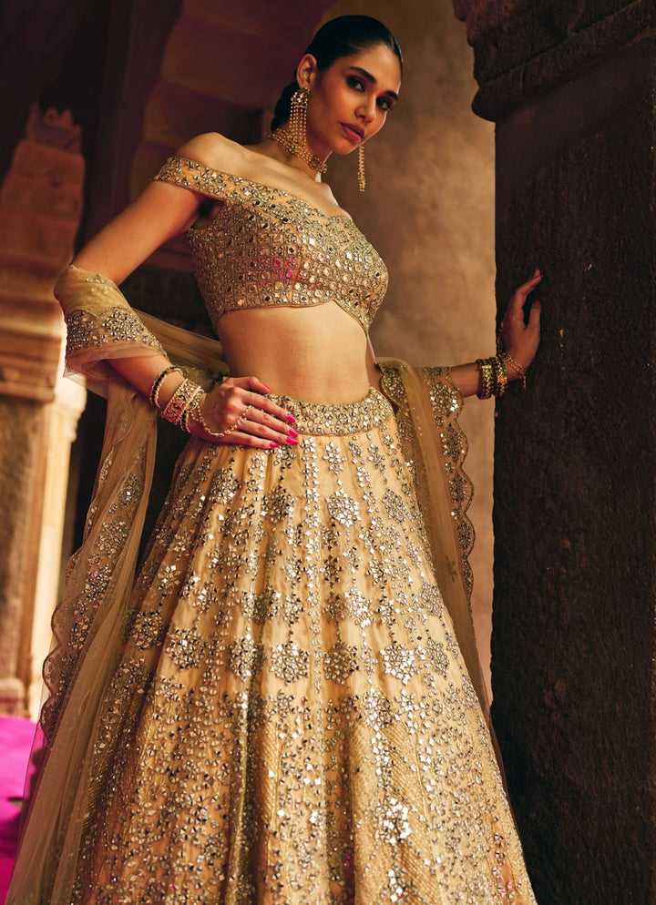 Champagne Gold Organza Lehenga Set Angad Singh - Fabilicious Fashion