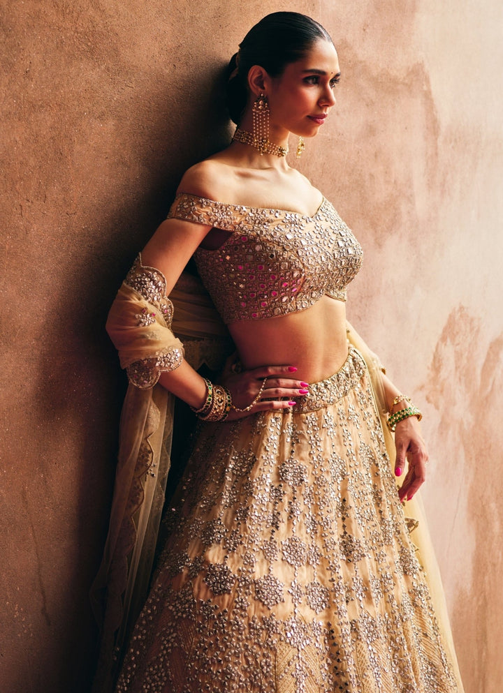 Champagne Gold Organza Lehenga Set Angad Singh - Fabilicious Fashion