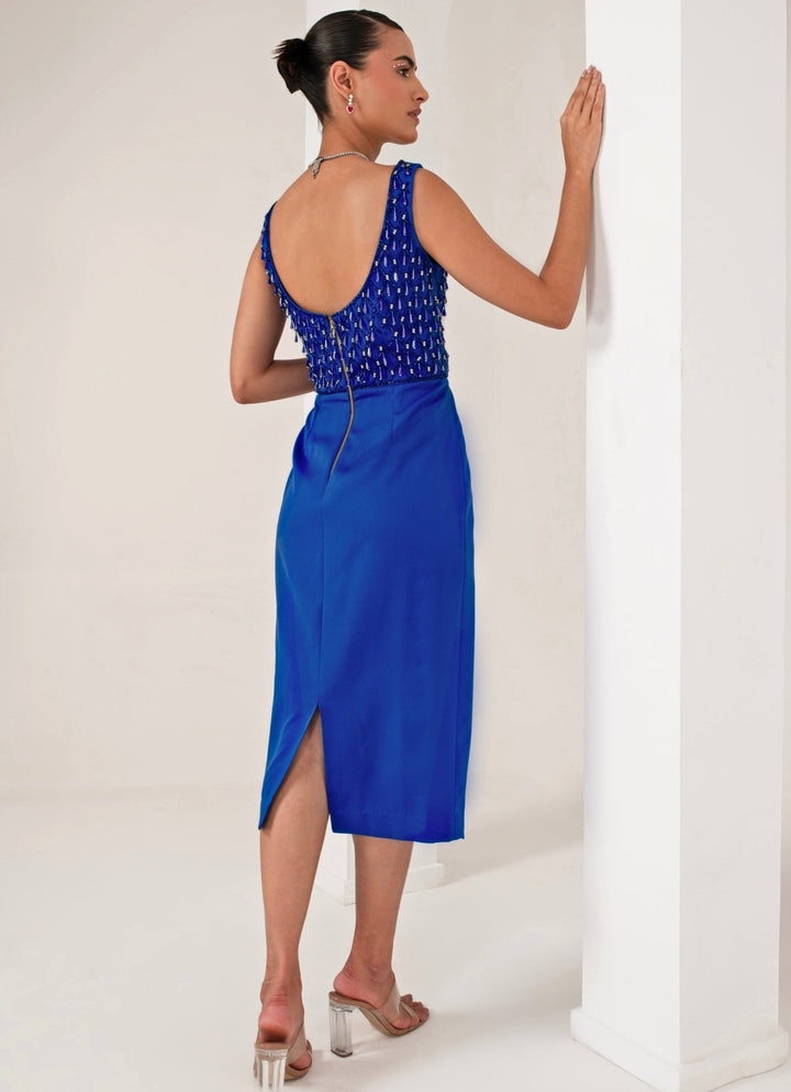 Cobalt Blue Dress Cum Pre Draped Saree Akara - Fabilicious Fashion