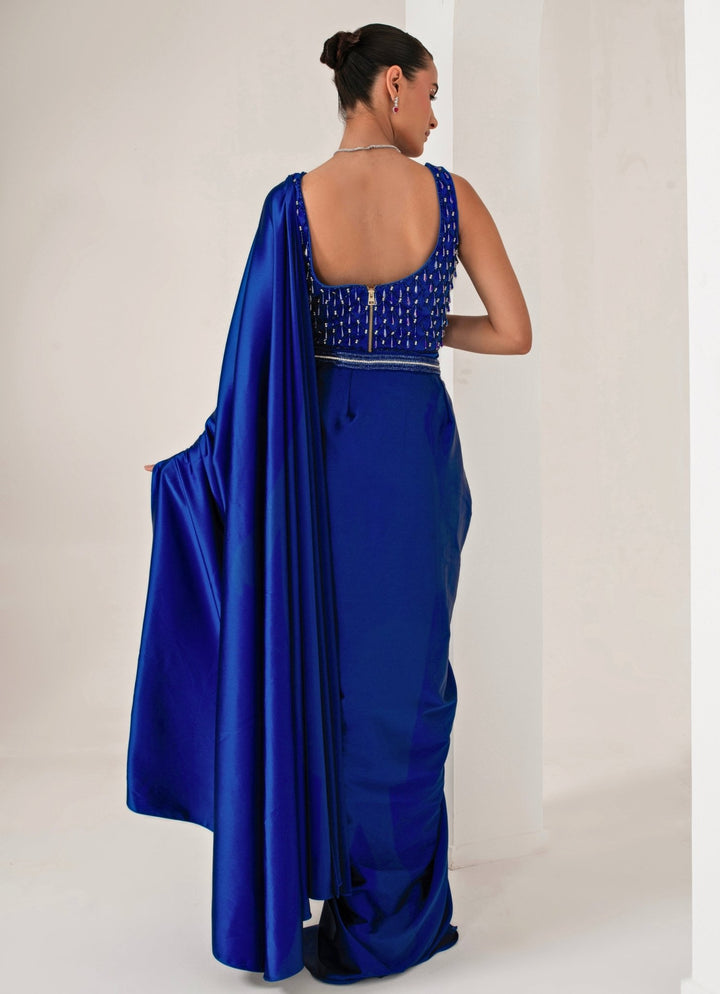 Cobalt Blue Dress Cum Pre Draped Saree Akara - Fabilicious Fashion
