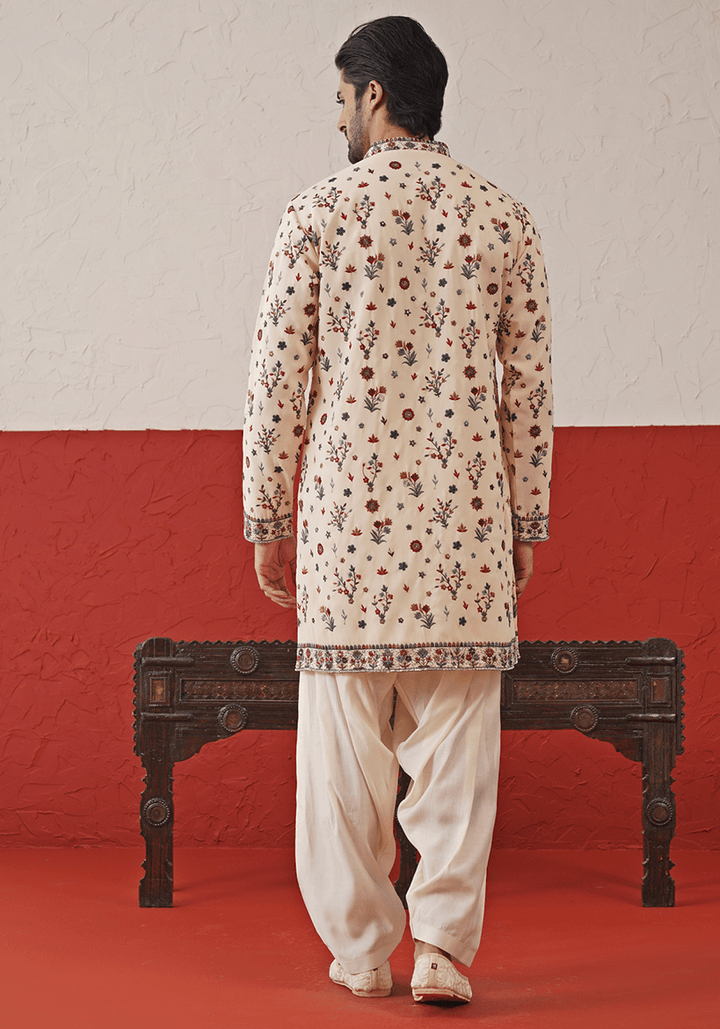 Cream Multi - Color Sequinned Kurta Set With Dupatta Kalpraag - Fabilicious Fashion