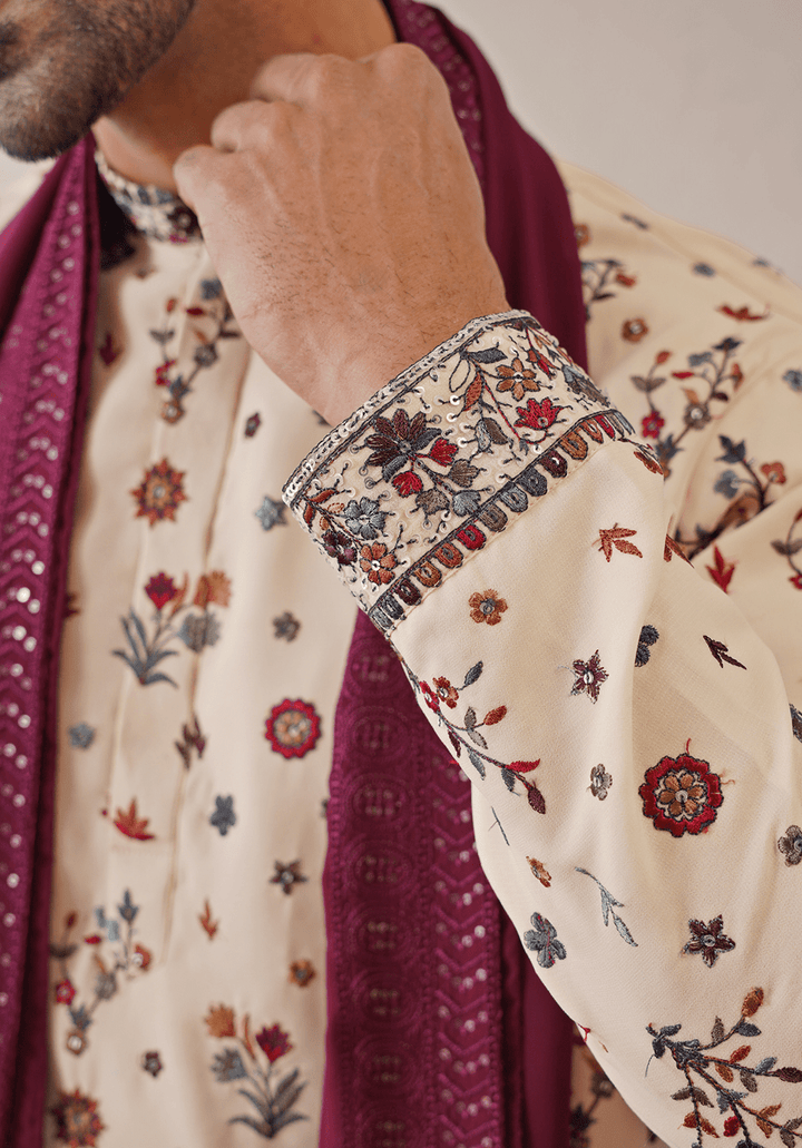 Cream Multi - Color Sequinned Kurta Set With Dupatta Kalpraag - Fabilicious Fashion