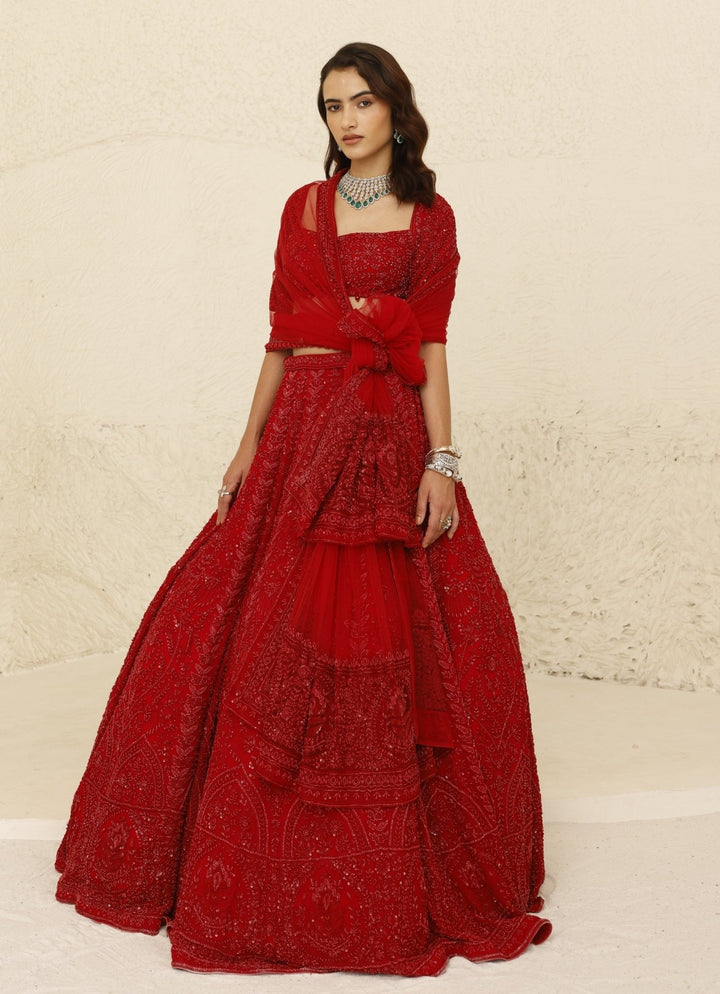 Crimson Red Bridal Lehenga Set Studio Iris - Fabilicious Fashion