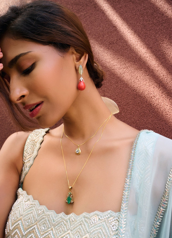 Dusty Blue Green Pre - Stitched Georgette Saree Chamee and Palak - Fabilicious Fashion