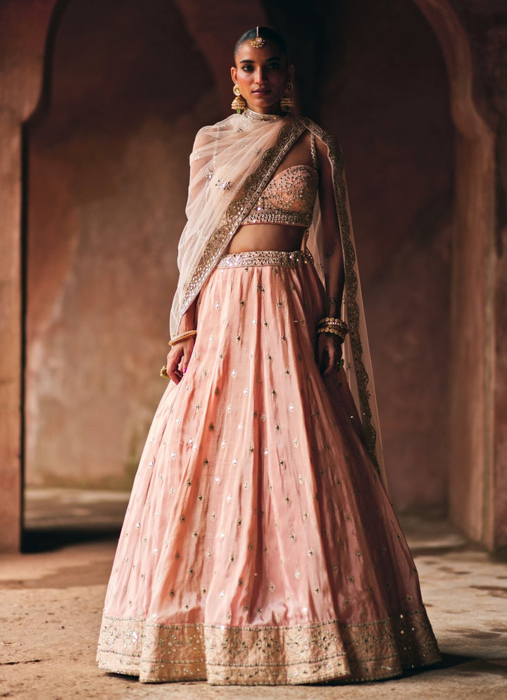 Dusty Peach Banarasi Tissue Lehenga Set Angad Singh - Fabilicious Fashion