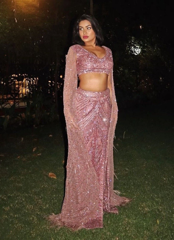 Dusty Pink Embroidered Bridal Lehenga Set Nitika Gujral - Fabilicious Fashion