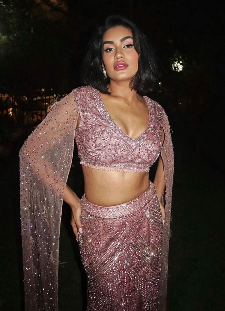 Dusty Pink Embroidered Bridal Lehenga Set Nitika Gujral - Fabilicious Fashion