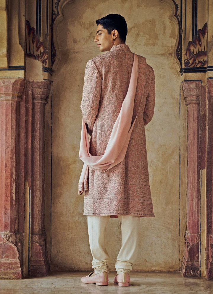 Dusty Rose Pink Embroidered Sherwani Nitika Gujral - Men - Fabilicious Fashion