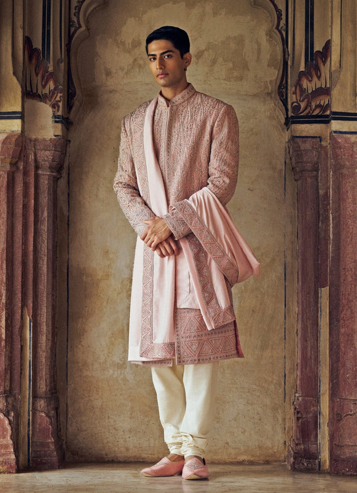 Dusty Rose Pink Embroidered Sherwani Nitika Gujral - Men - Fabilicious Fashion