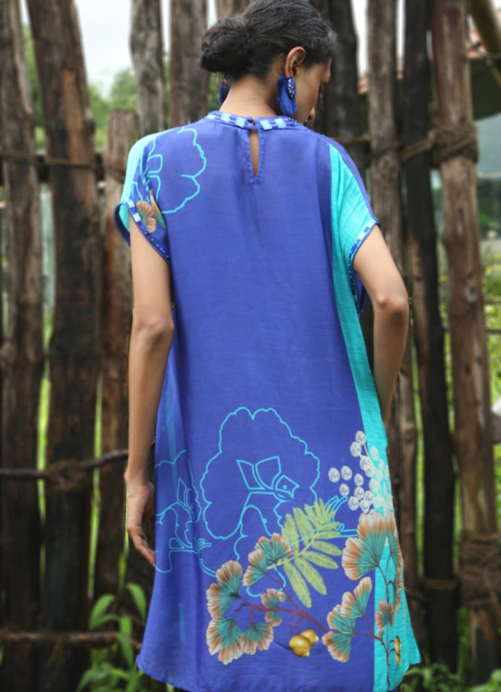 Electric Blue Chinon Kurta Pant Set Basil Leaf - Fabilicious Fashion