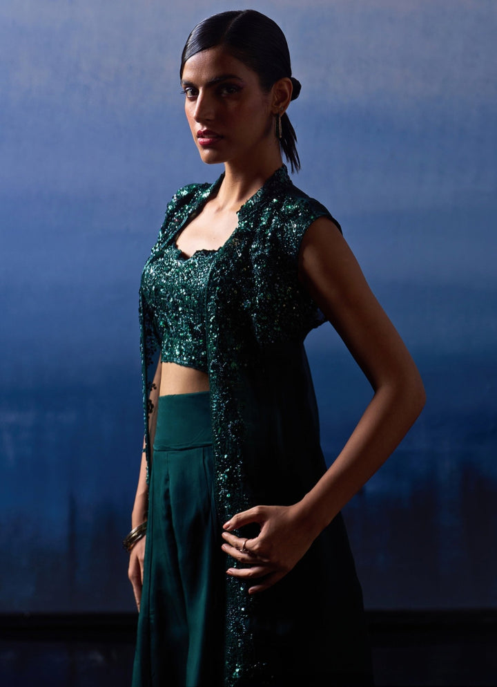 Emerald Green Organza Sharara with Cape Angad Singh - Fabilicious Fashion