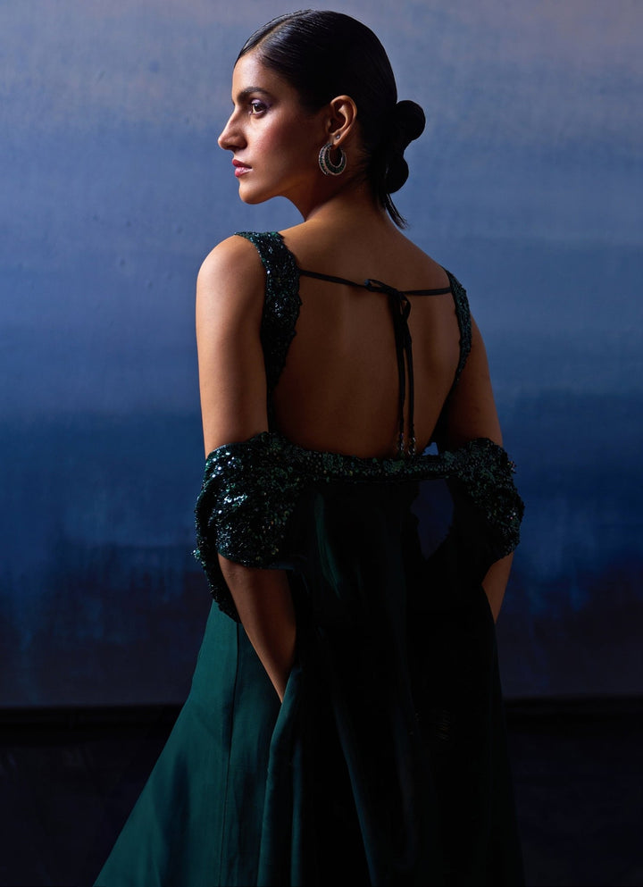Emerald Green Organza Sharara with Cape Angad Singh - Fabilicious Fashion