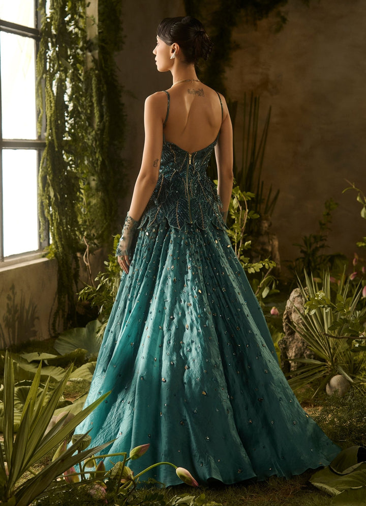Emerald Green Sequinned Corset Lehenga Set Parul Gandhi - Fabilicious Fashion