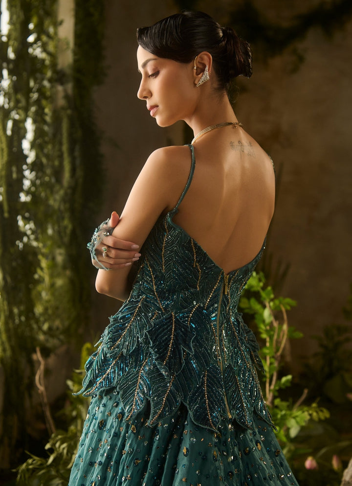 Emerald Green Sequinned Corset Lehenga Set Parul Gandhi - Fabilicious Fashion