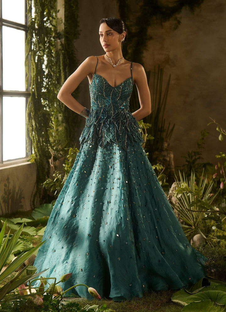 Emerald Green Sequinned Corset Lehenga Set Parul Gandhi - Fabilicious Fashion