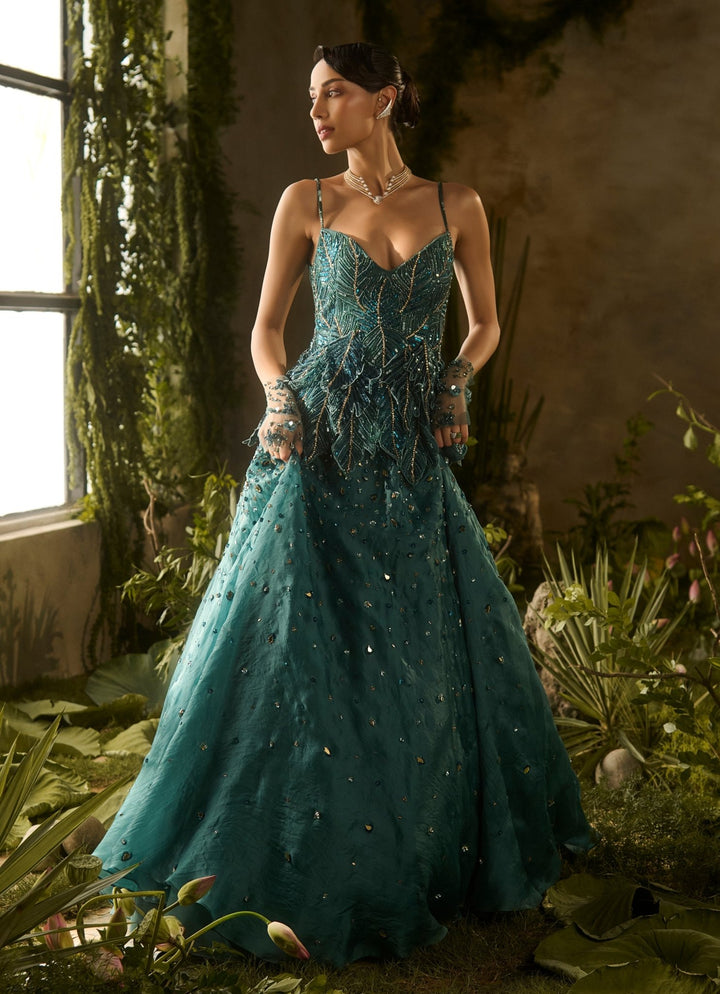 Emerald Green Sequinned Corset Lehenga Set Parul Gandhi - Fabilicious Fashion