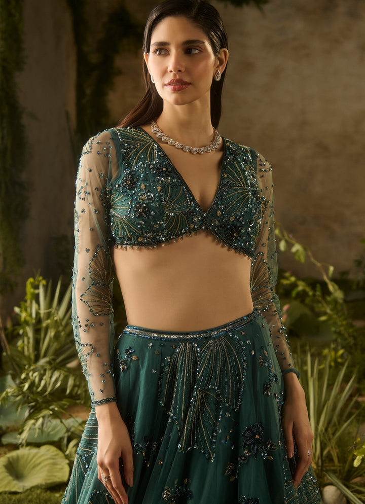 Emerald Green Sequinned Lehenga Set Parul Gandhi - Fabilicious Fashion