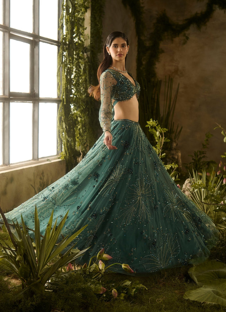 Emerald Green Sequinned Lehenga Set Parul Gandhi - Fabilicious Fashion