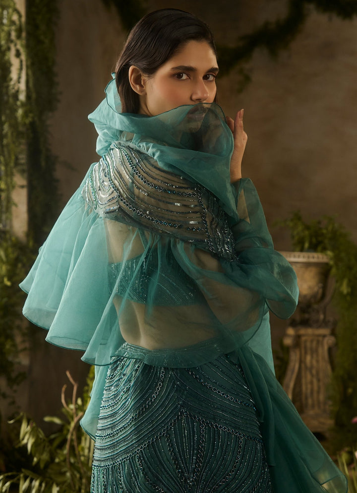 Emerald Green Sequinned Mermaid Lehenga Set Parul Gandhi - Fabilicious Fashion