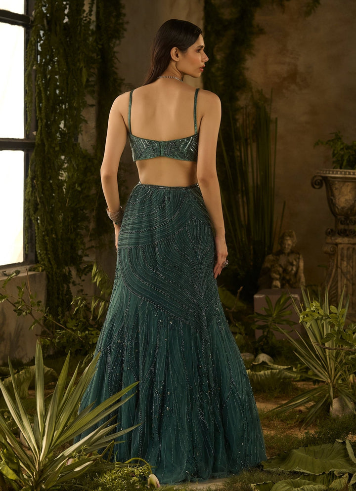 Emerald Green Sequinned Mermaid Lehenga Set Parul Gandhi - Fabilicious Fashion
