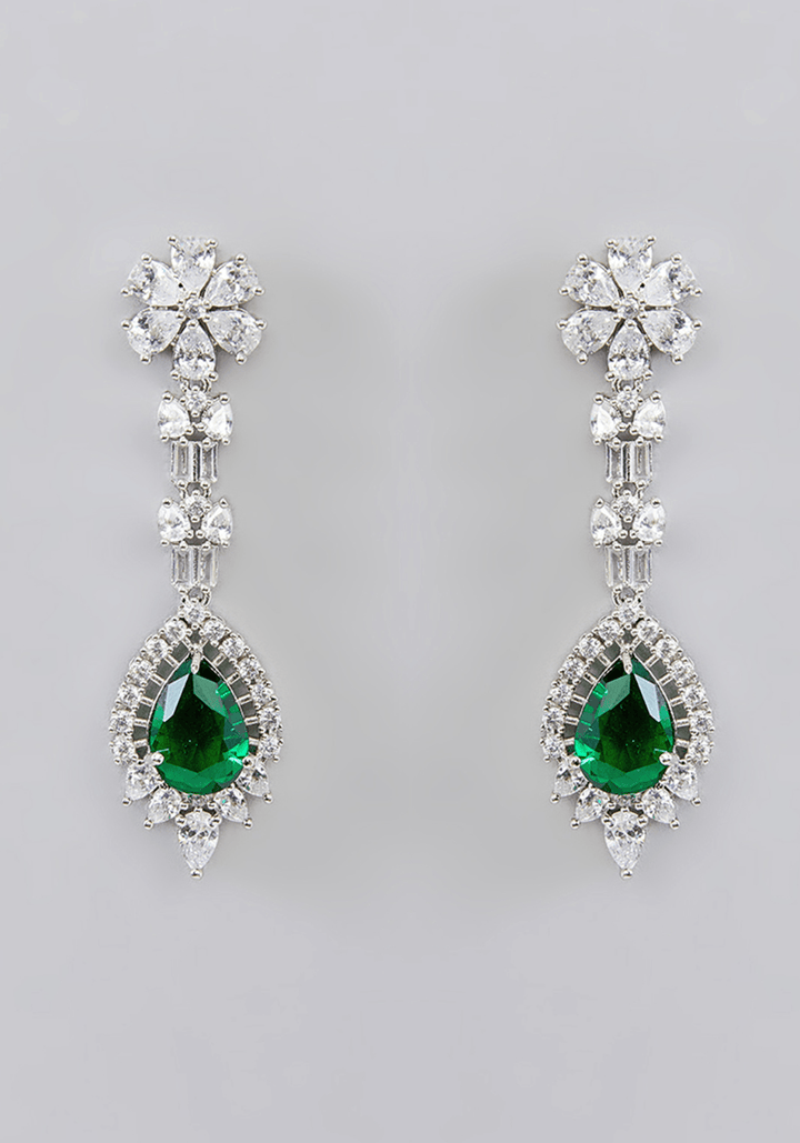 Faux Diamond And Green Stones Necklace Set Zevar by Geeta - Fabilicious Fashion