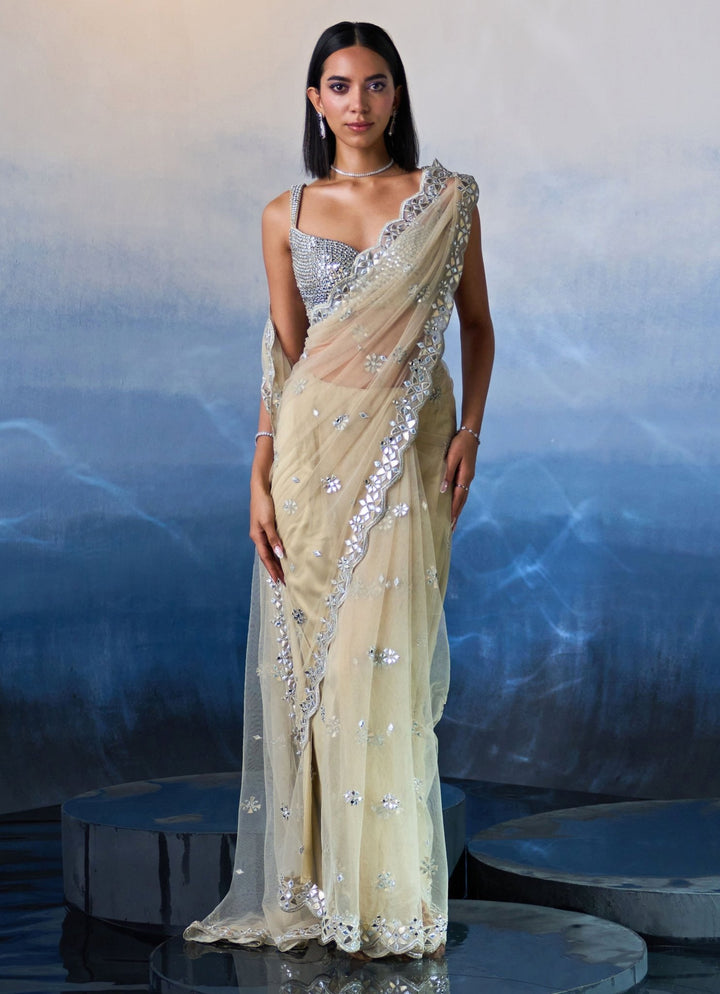Gold Embellished Mirror Net Saree Angad Singh - Fabilicious Fashion