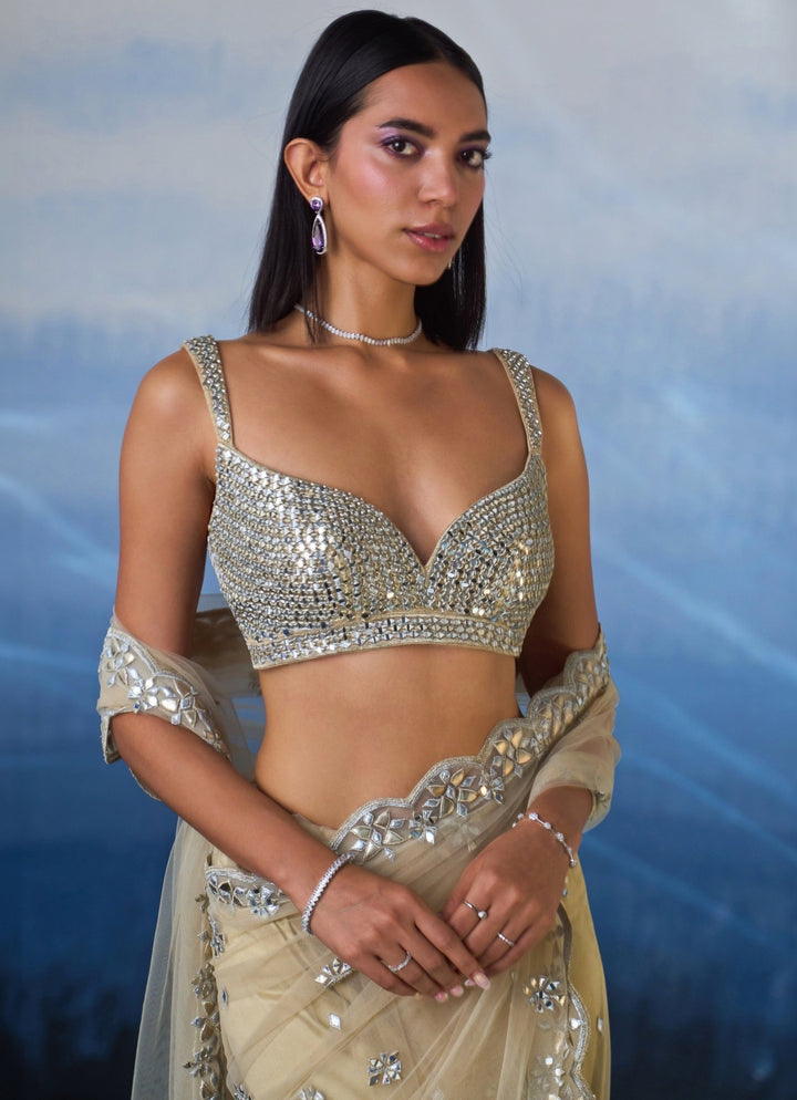 Gold Embellished Mirror Net Saree Angad Singh - Fabilicious Fashion