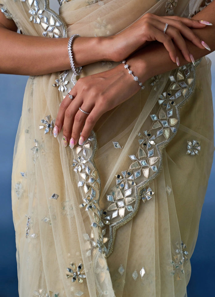 Gold Embellished Mirror Net Saree Angad Singh - Fabilicious Fashion