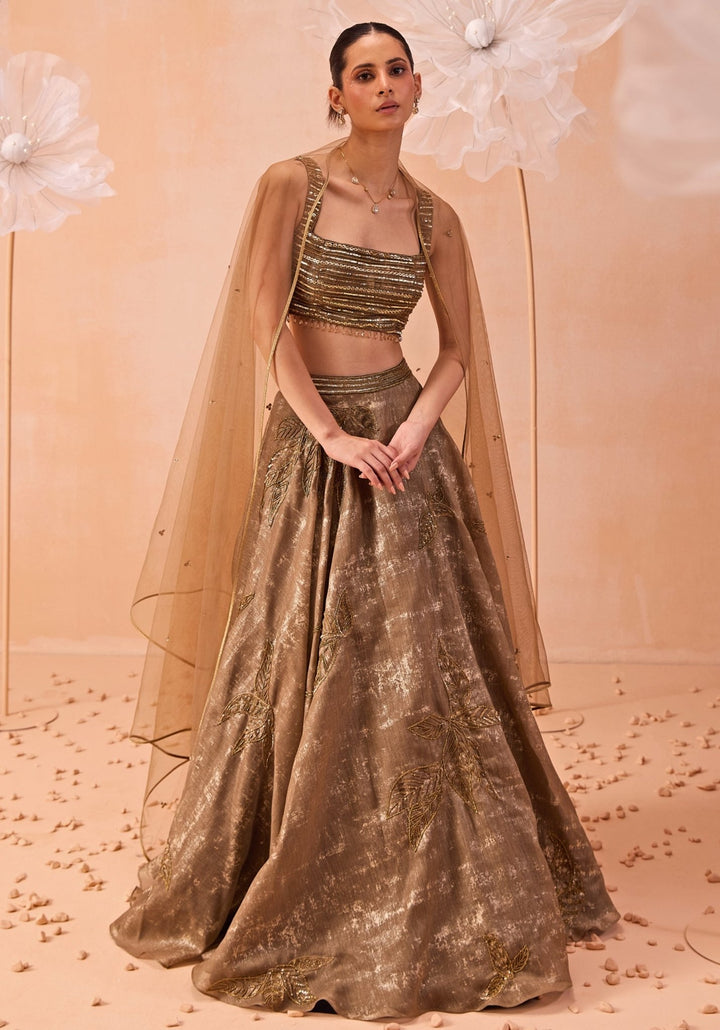 Gold Embellished Silk Lehenga Set Parul Gandhi - Fabilicious Fashion