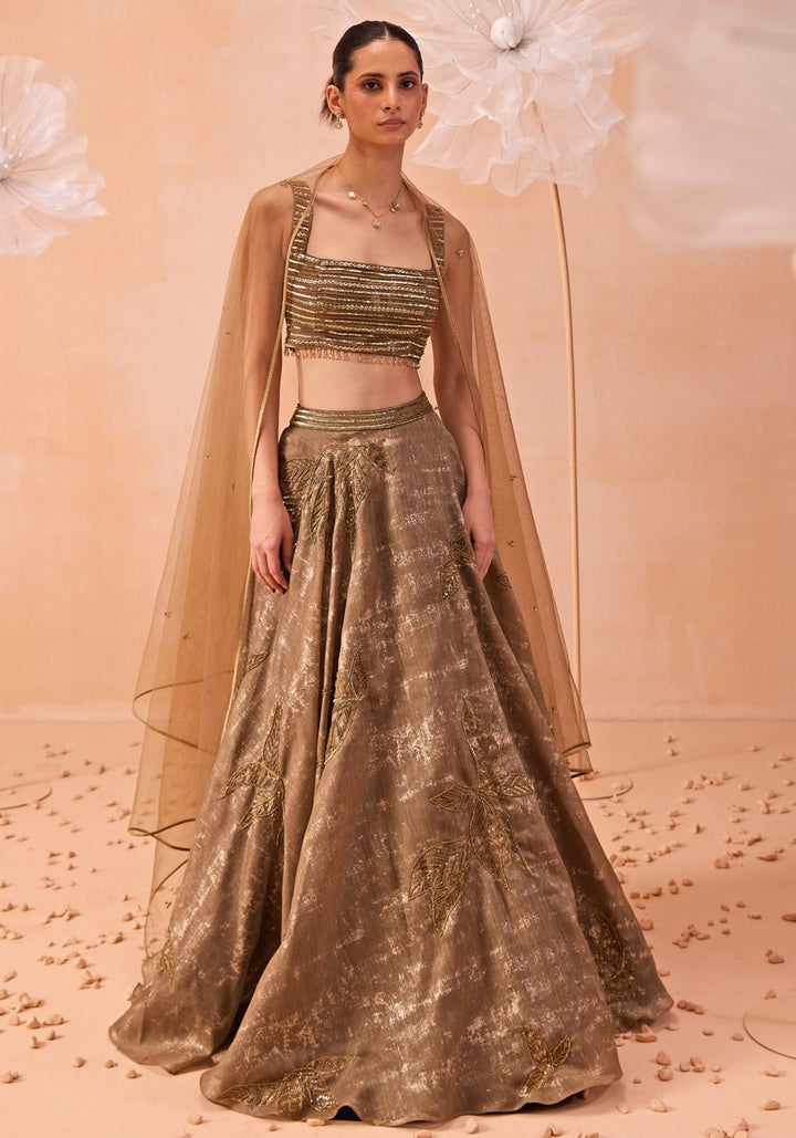 Gold Embellished Silk Lehenga Set Parul Gandhi - Fabilicious Fashion