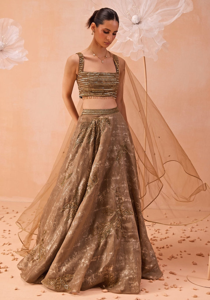 Gold Embellished Silk Lehenga Set Parul Gandhi - Fabilicious Fashion