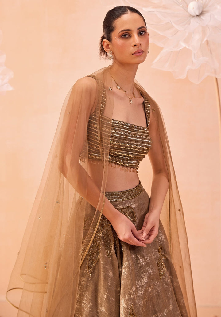 Gold Embellished Silk Lehenga Set Parul Gandhi - Fabilicious Fashion