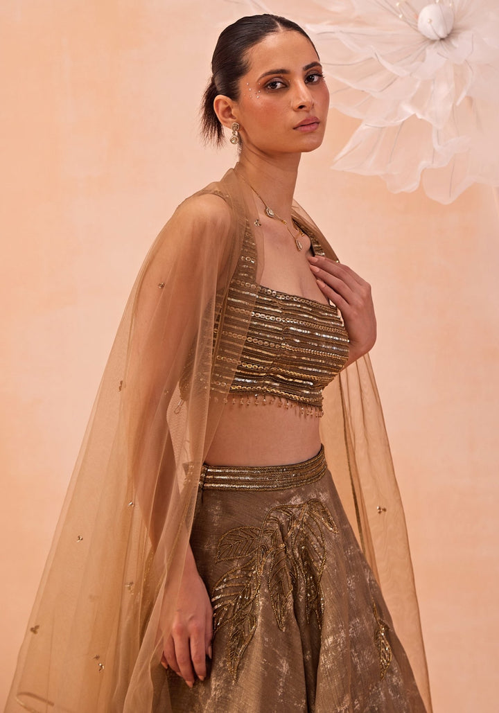 Gold Embellished Silk Lehenga Set Parul Gandhi - Fabilicious Fashion