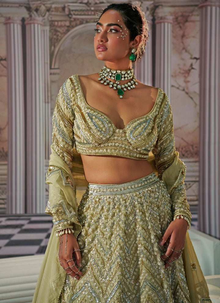 Gold Embroidered Organza Lehenga Nidhika Shekhar - Fabilicious Fashion