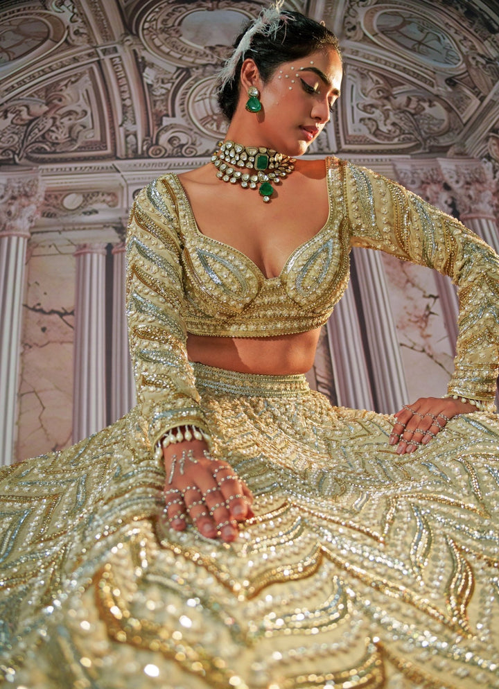 Gold Embroidered Organza Lehenga Nidhika Shekhar - Fabilicious Fashion