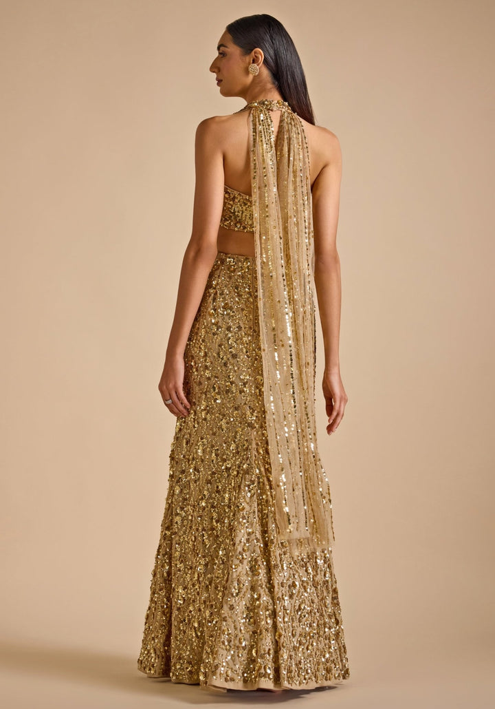 Gold Mermaid Embroidered Skirt set Prevasu - Fabilicious Fashion