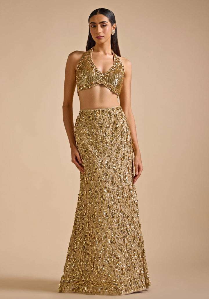 Gold Mermaid Embroidered Skirt set Prevasu - Fabilicious Fashion