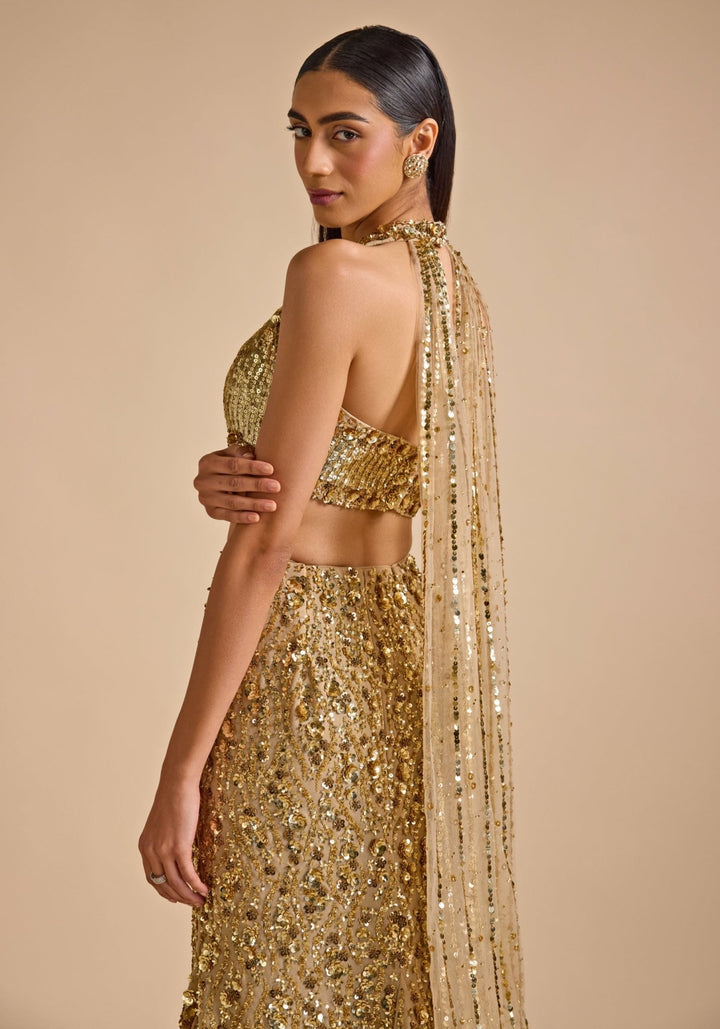 Gold Mermaid Embroidered Skirt set Prevasu - Fabilicious Fashion