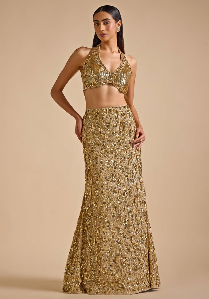 Gold Mermaid Embroidered Skirt set Prevasu - Fabilicious Fashion