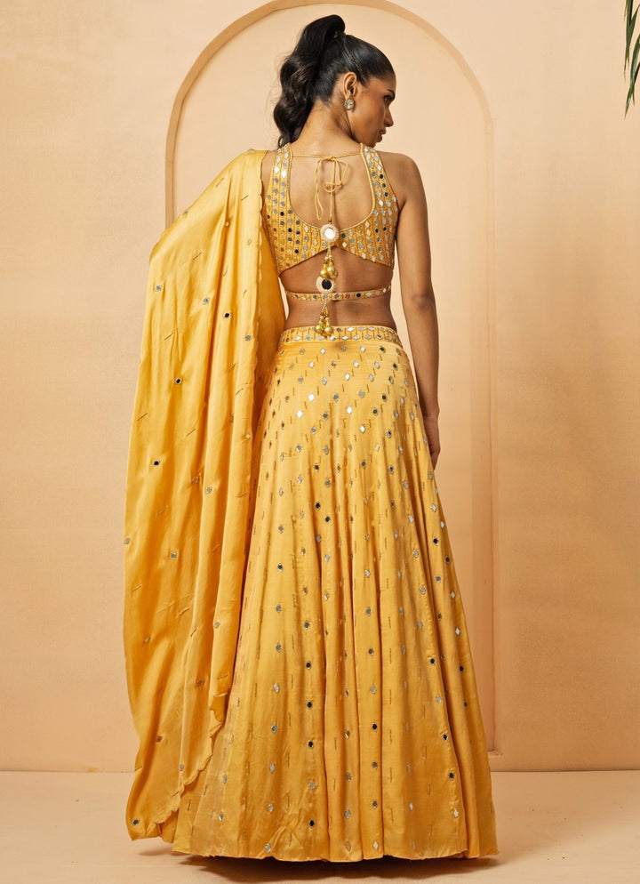 Gold Mirror Embroidered Lehenga Set Quench A Thirst - Fabilicious Fashion