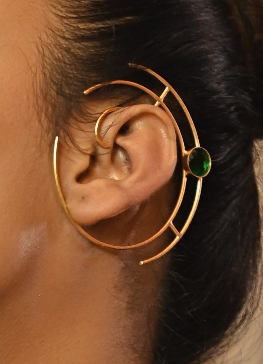 Gold Plated and Green Zircon Ear Cuff Zaza By Somya - Fabilicious Fashion