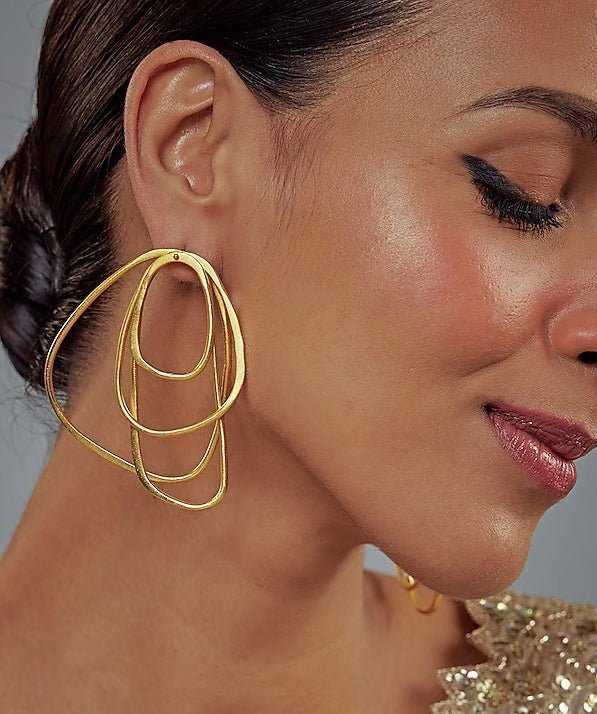 Gold Plated Contemporary Hoop Earrings Vivinia by Vidhi Mehra - Fabilicious Fashion