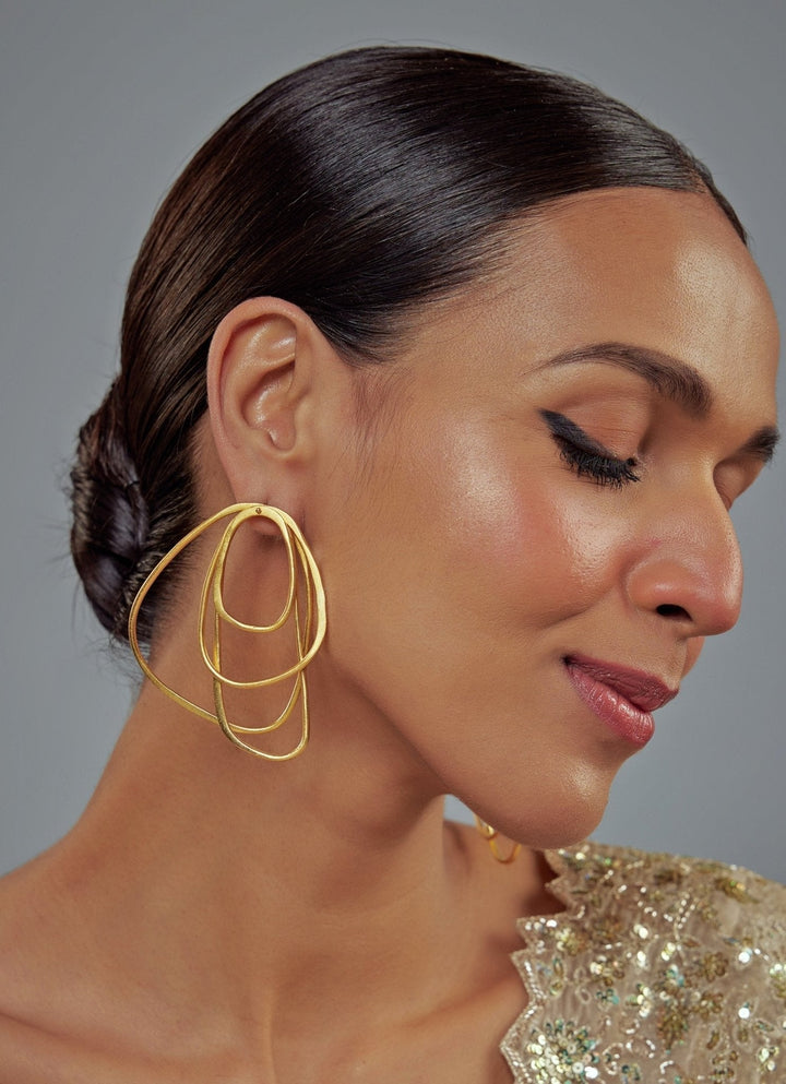 Gold Plated Contemporary Hoop Earrings Vivinia by Vidhi Mehra - Fabilicious Fashion