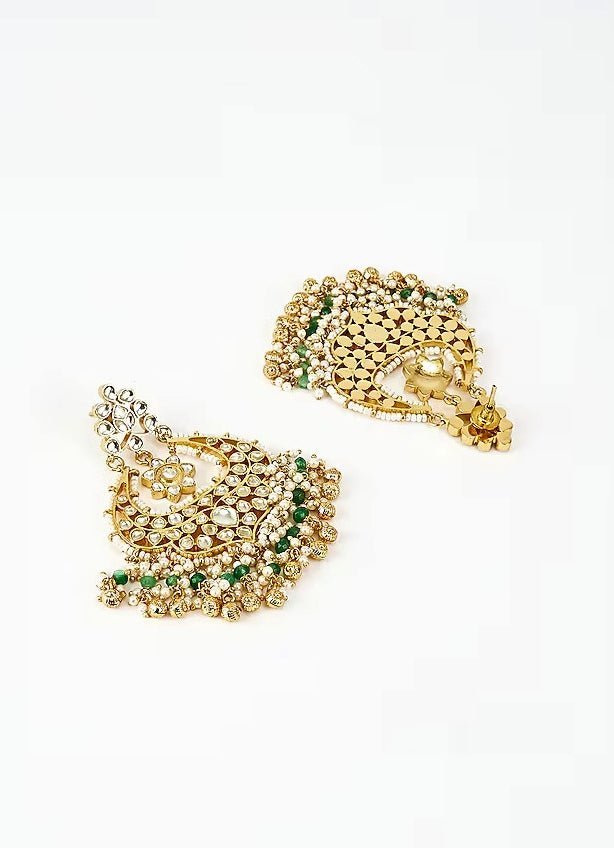 Gold Plated Green Kundan And Polki Danglers Earrings Vivinia by Vidhi Mehra - Fabilicious Fashion