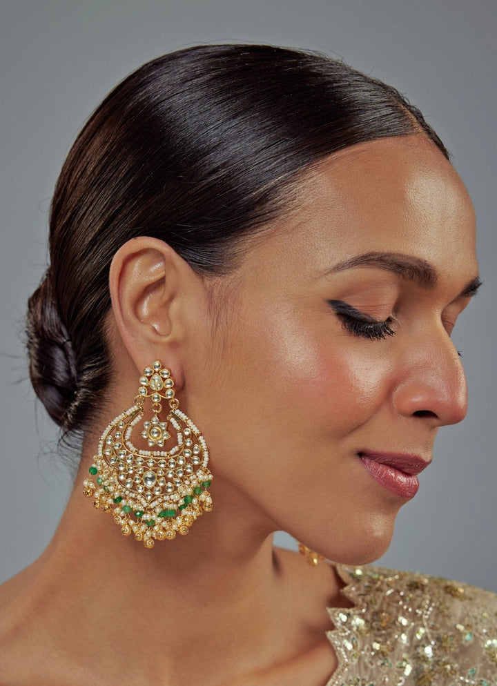Gold Plated Green Kundan And Polki Danglers Earrings Vivinia by Vidhi Mehra - Fabilicious Fashion
